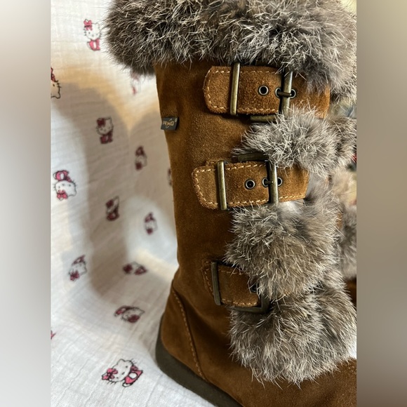 PRIMIGI SUEDE FAUX FUR KNEE-HIGH BUCKLE BOOTS BROWN GRAY BOOTIES GIRL 31 13 12.5 - Picture 5 of 15